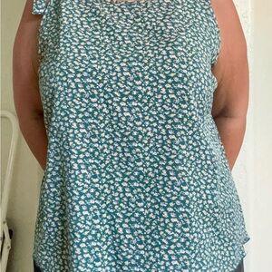 SHEIN Teal Floral Sleeveless Blouse